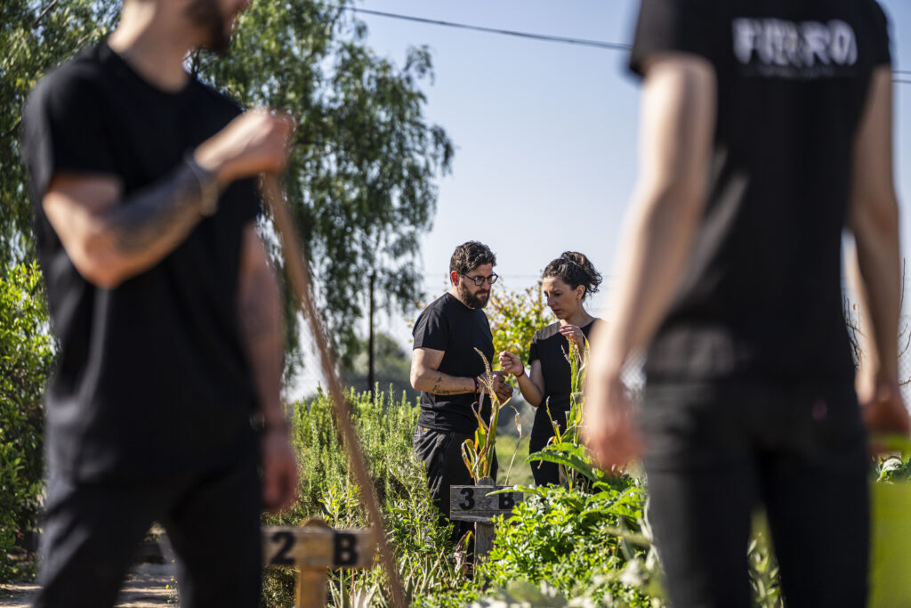 El equipo del restaurante FIERRO sembrando y recolectando en su propio huerto